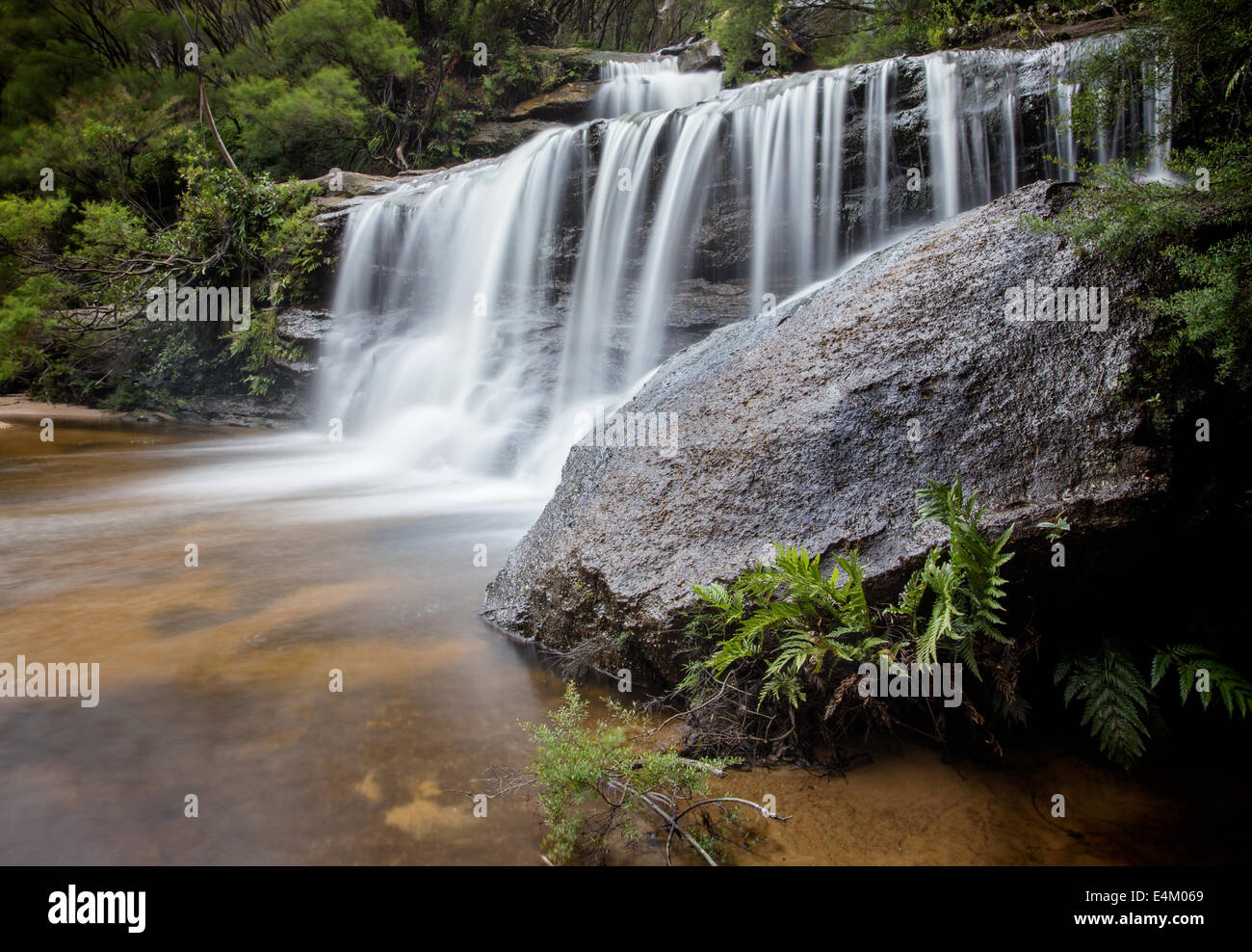 A long exposure of waterfalls, taken at Wentworth Falls in the Blue Mountains, near Sydney Australia Stock Photo