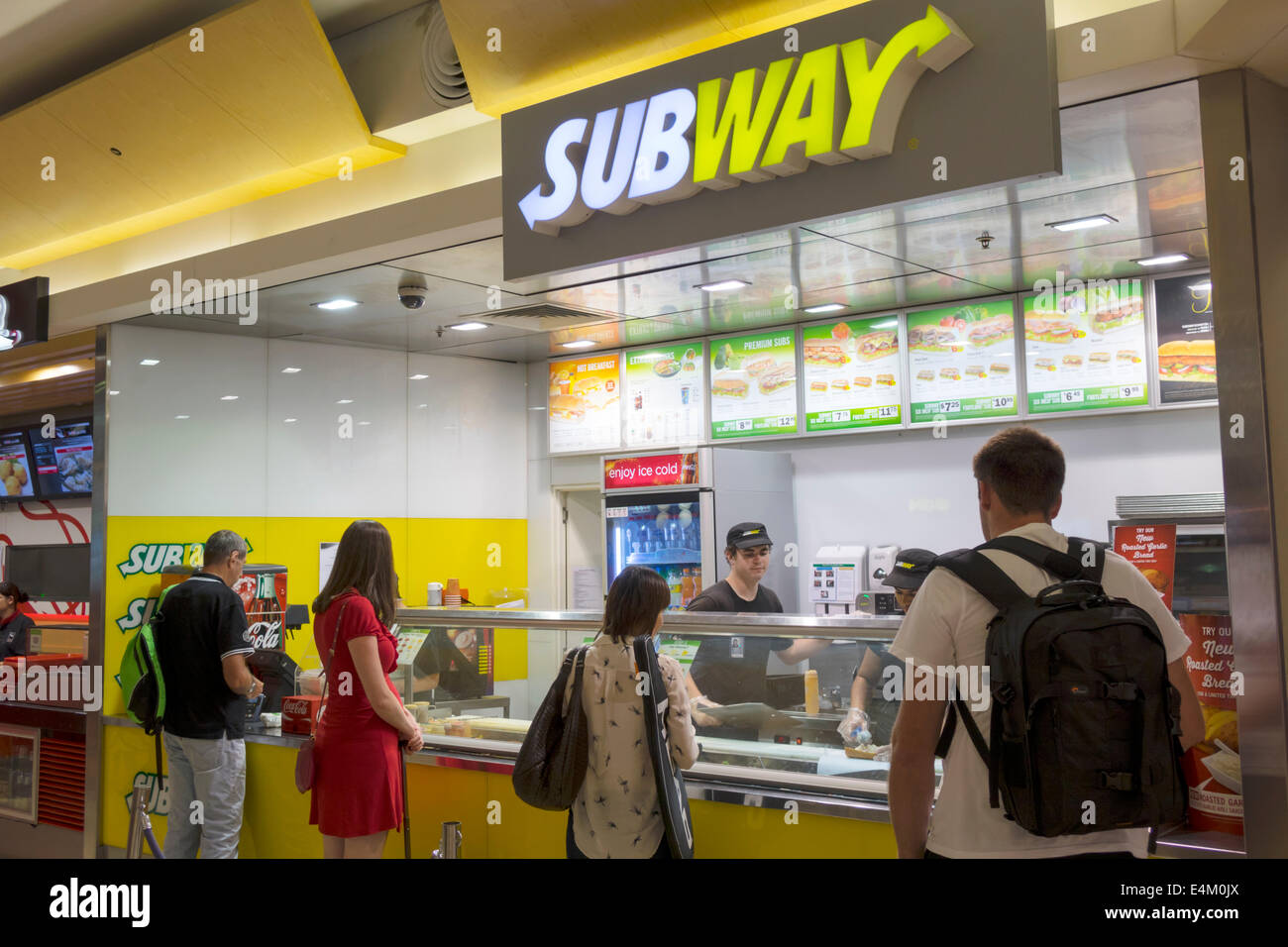 Brisbane Australia,Queensland Airport,BNE,domestic,terminal,gate,subway,train,franchise,sandwiches,subs,restaurant restaurants food dining eating out Stock Photo
