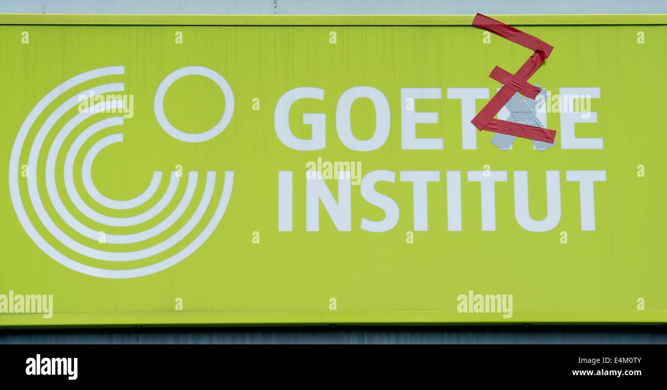 Goethe Institute Icon Munich, Germany. 14th July, 2014. A big 'Z' has been stuck on the logo ...