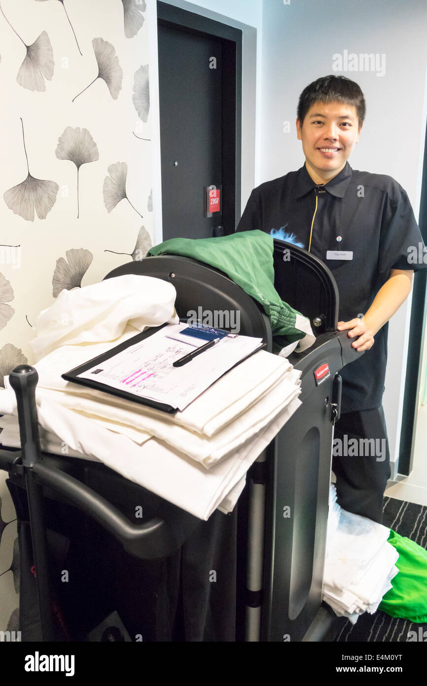 Brisbane Australia,Mary Street,Four Points by Sheraton,hotel,Asian man men male,housekeeper housekeeping cleaning,staff,room service,cleaning,maid,car Stock Photo