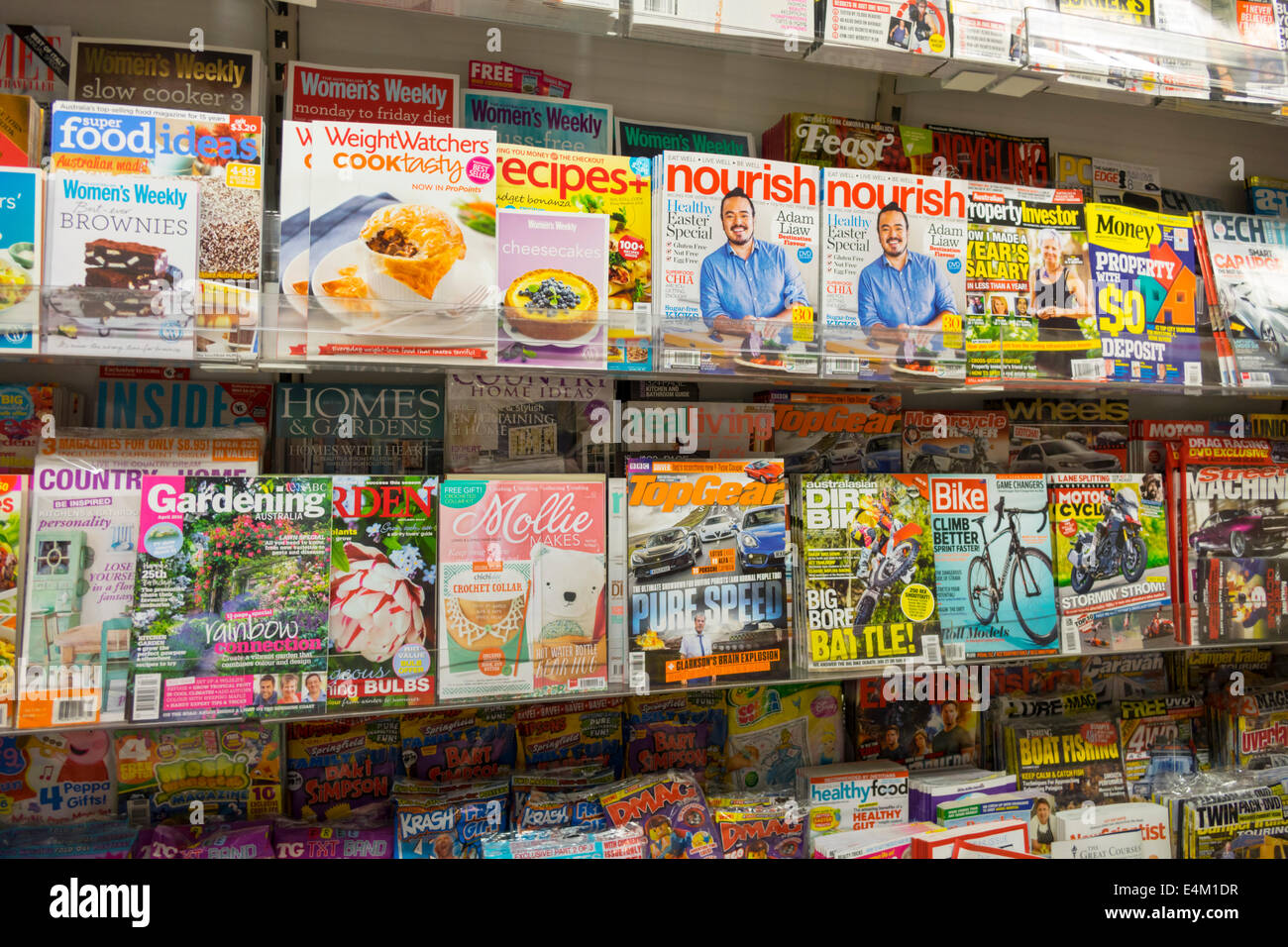 Melbourne Australia,Coles Central,grocery store,supermarket,food,sale,magazine rack,magazines,AU140317036 Stock Photo