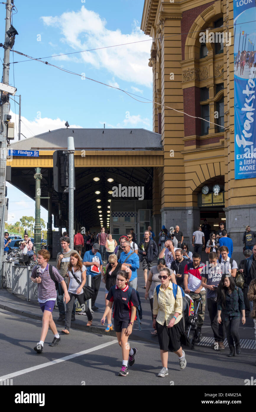 Melbourne Australia,Victoria CBD Central Business,District,Flinders Street Station,Metro Trains Rail Network,train,public transportation,front,entranc Stock Photo