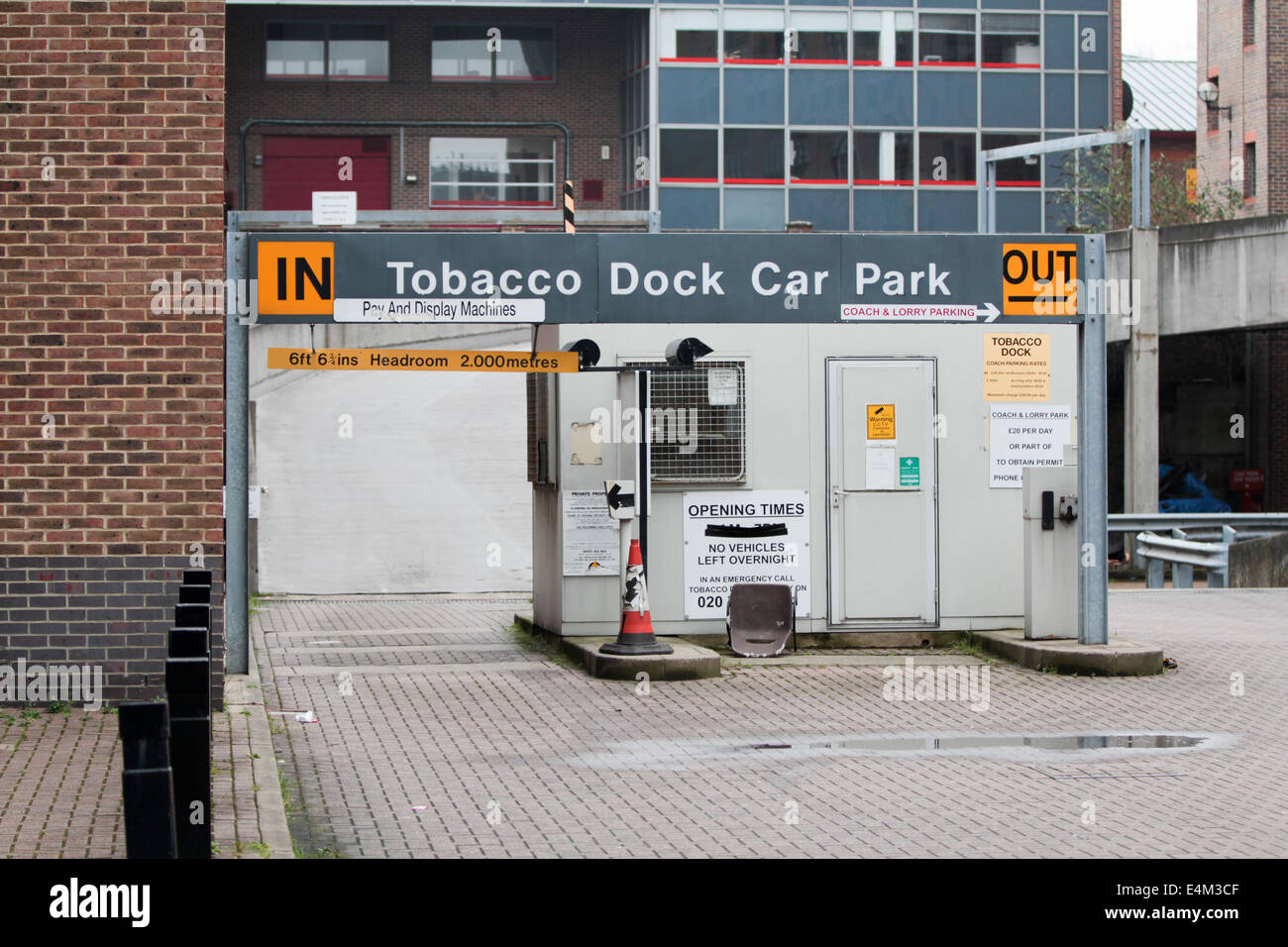 tobacco docks car park Entrance to parking lot hi-res stock photography and images