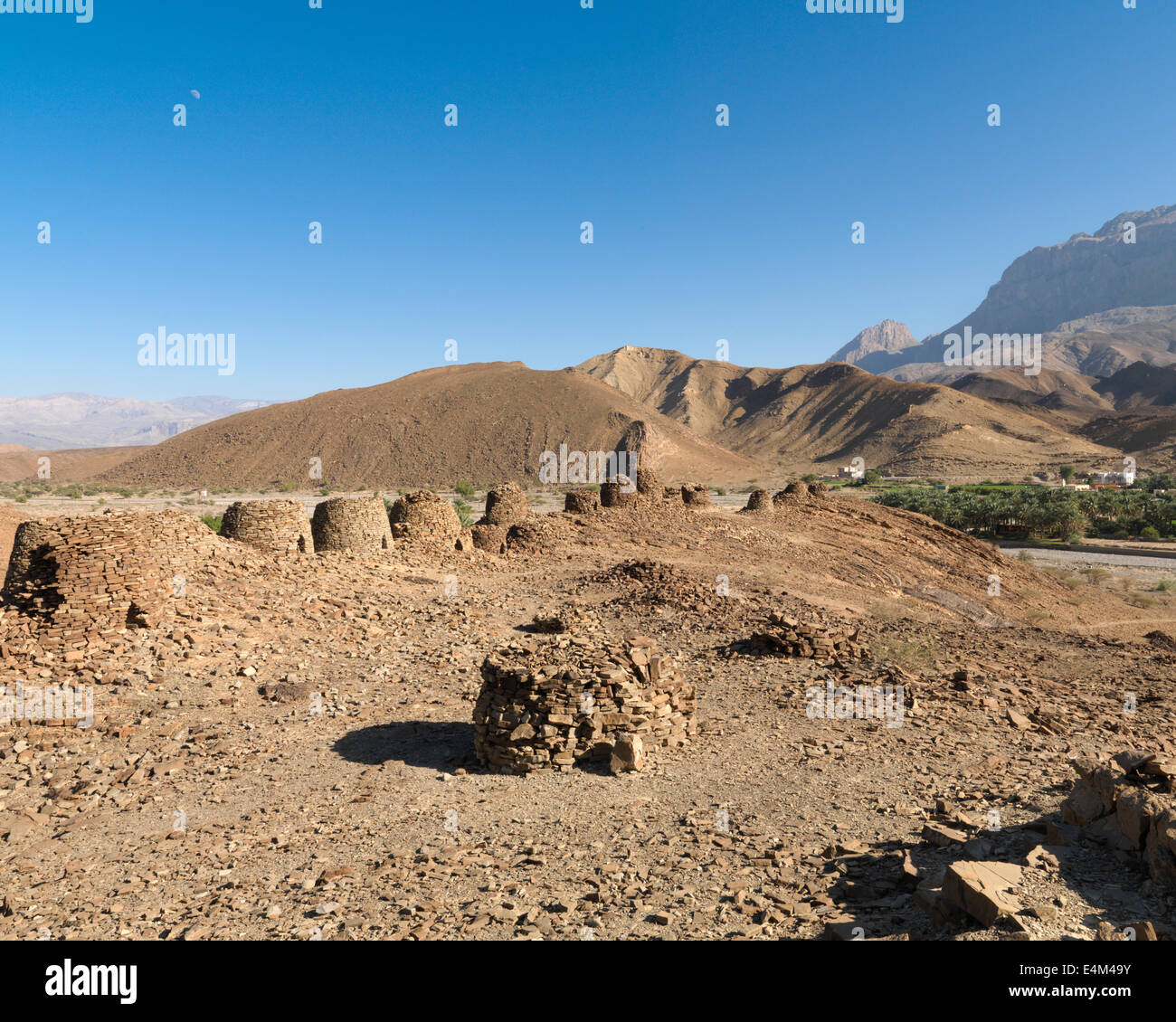 Beehive tombs, a UNESCO World Heritage site. Located at Al-Ayn in the Hajar Mountains of Oman in the Middle East. Stock Photo