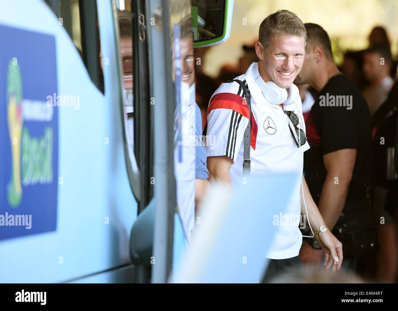 Rio de Janeiro, Brazil. 14th July, 2014. Germany's Bastian Schweinsteiger leaves the Sheraton Rio Hotel & Resort in Rio de Janeiro, Brazil, 14 July 2014. The German national soccer team will depart from Rio airport for Berlin to return home to Germany later today. Photo: Marcus Brandt/dpa/Alamy Live News Stock Photo