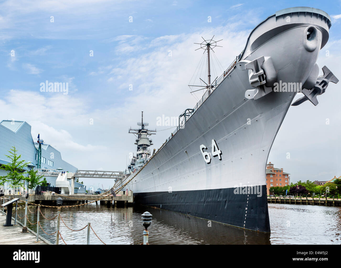 The decommissioned battleship USS Wisconsin (BB-64) at the Nauticus Museum, Norfolk, Virginia, USA Stock Photo