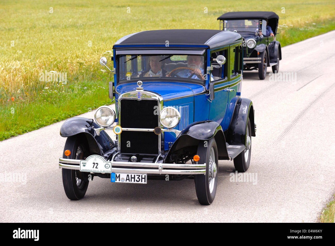 Public rally organized by Bavarian city Landsberg for at least 80 years old veteran cars. Stock Photo