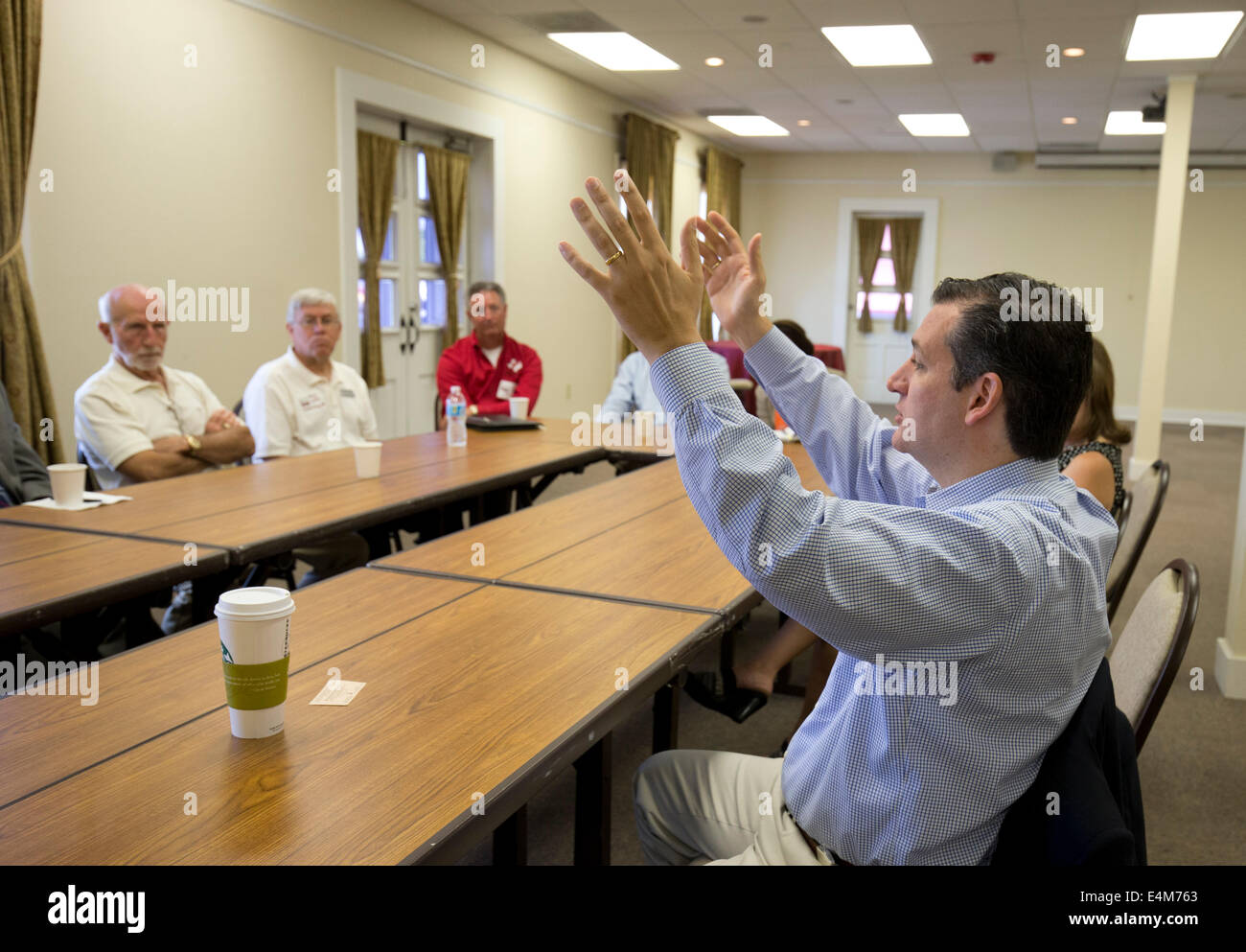 Republican U.S. Senator Ted Cruz  sits in a meeting with constituents in the central Texas town of Fredricksburg Stock Photo