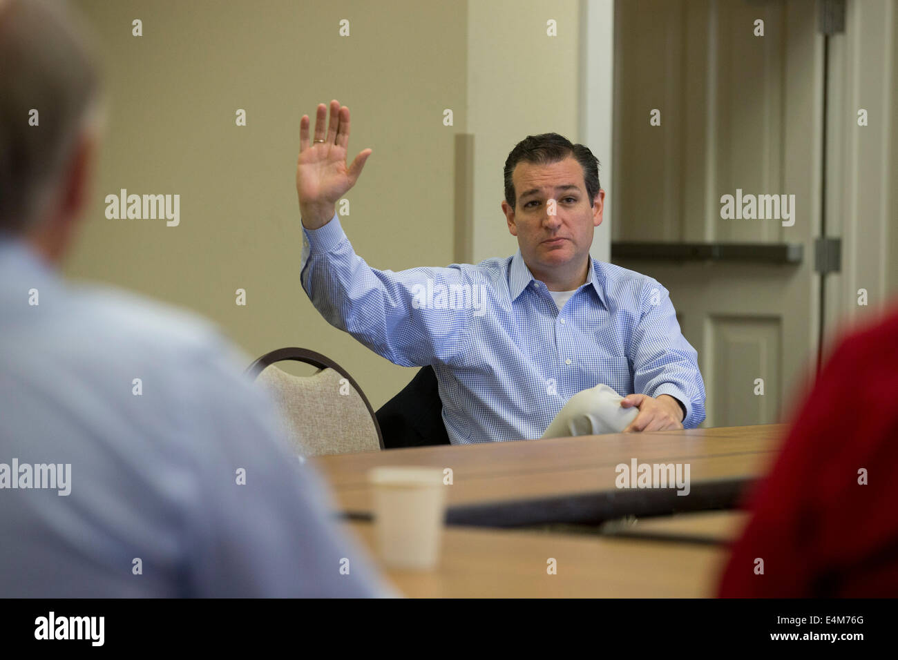 Republican U.S. Senator Ted Cruz  sits in a meeting with constituents in the central Texas town of Fredricksburg Stock Photo