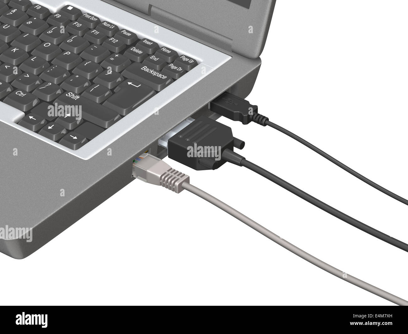 Laptop With Cables Attached Stock Photo Alamy