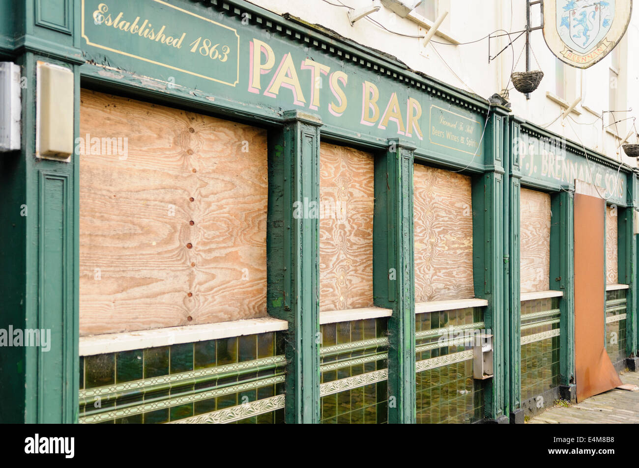 Closed-down pub bar in Belfast after going bankrupt like many in the area. Stock Photo