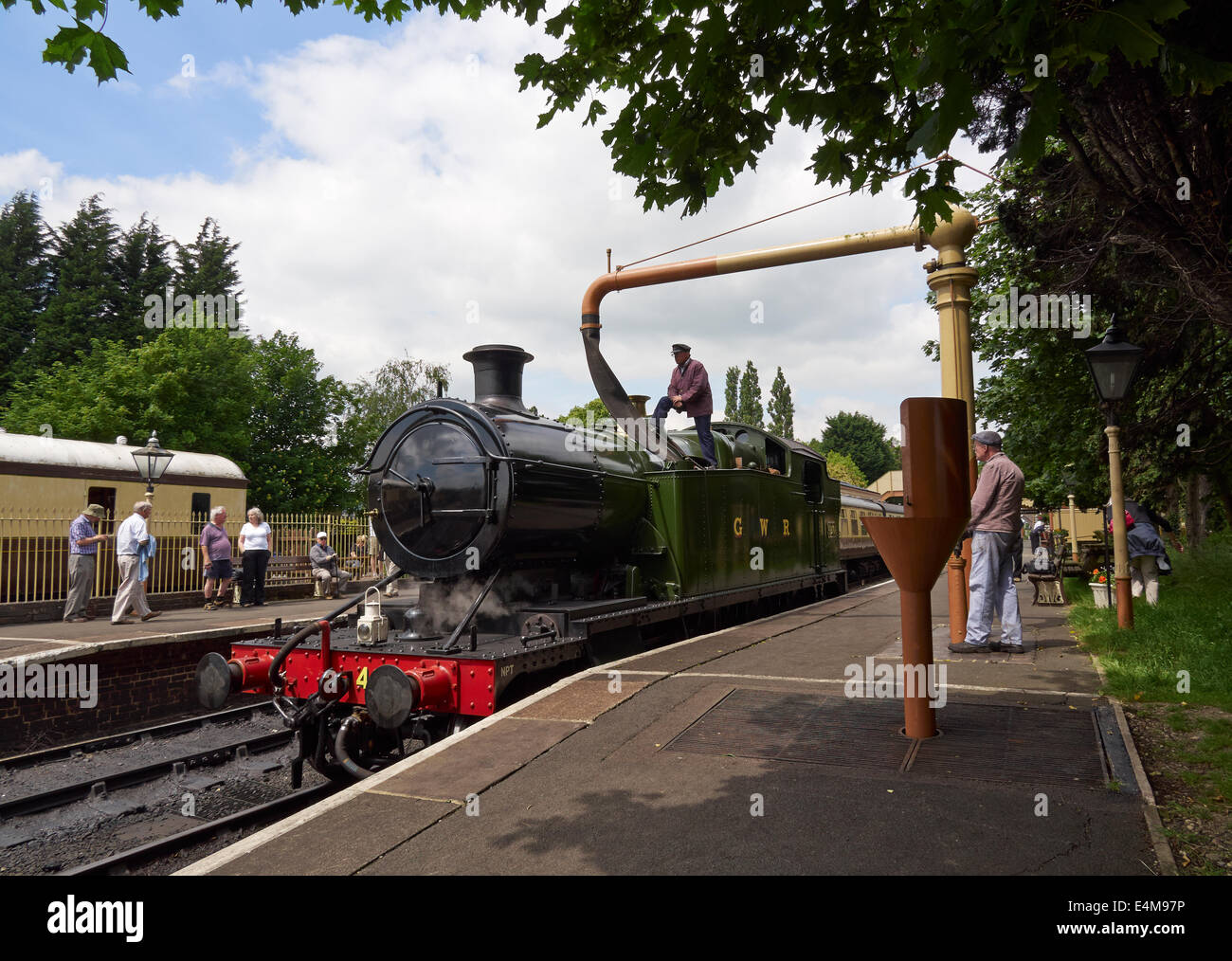 Steam locomotive 4270 taking on water, Gloucestershire Warwickshire Railway at Toddington Railway Station, Gloucestershire Stock Photo