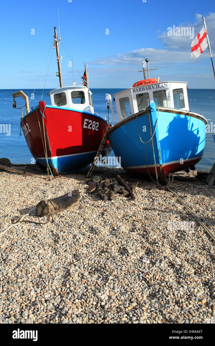 Beer, fishing boats in summer, East Devon, England, UK Stock Photo Alamy