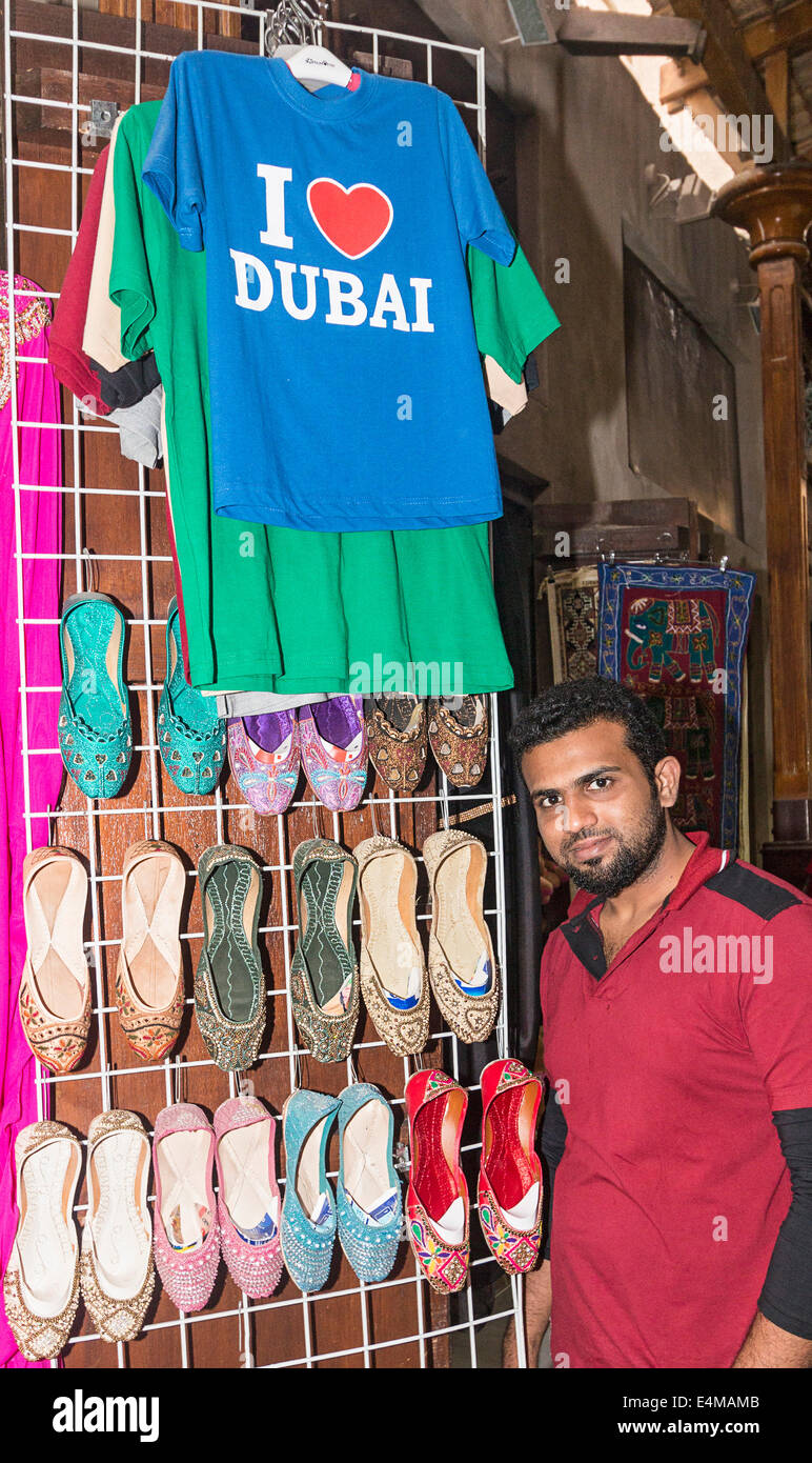 Shoes for sale in the old market (souks) of Dubai, UAE. Stock Photo