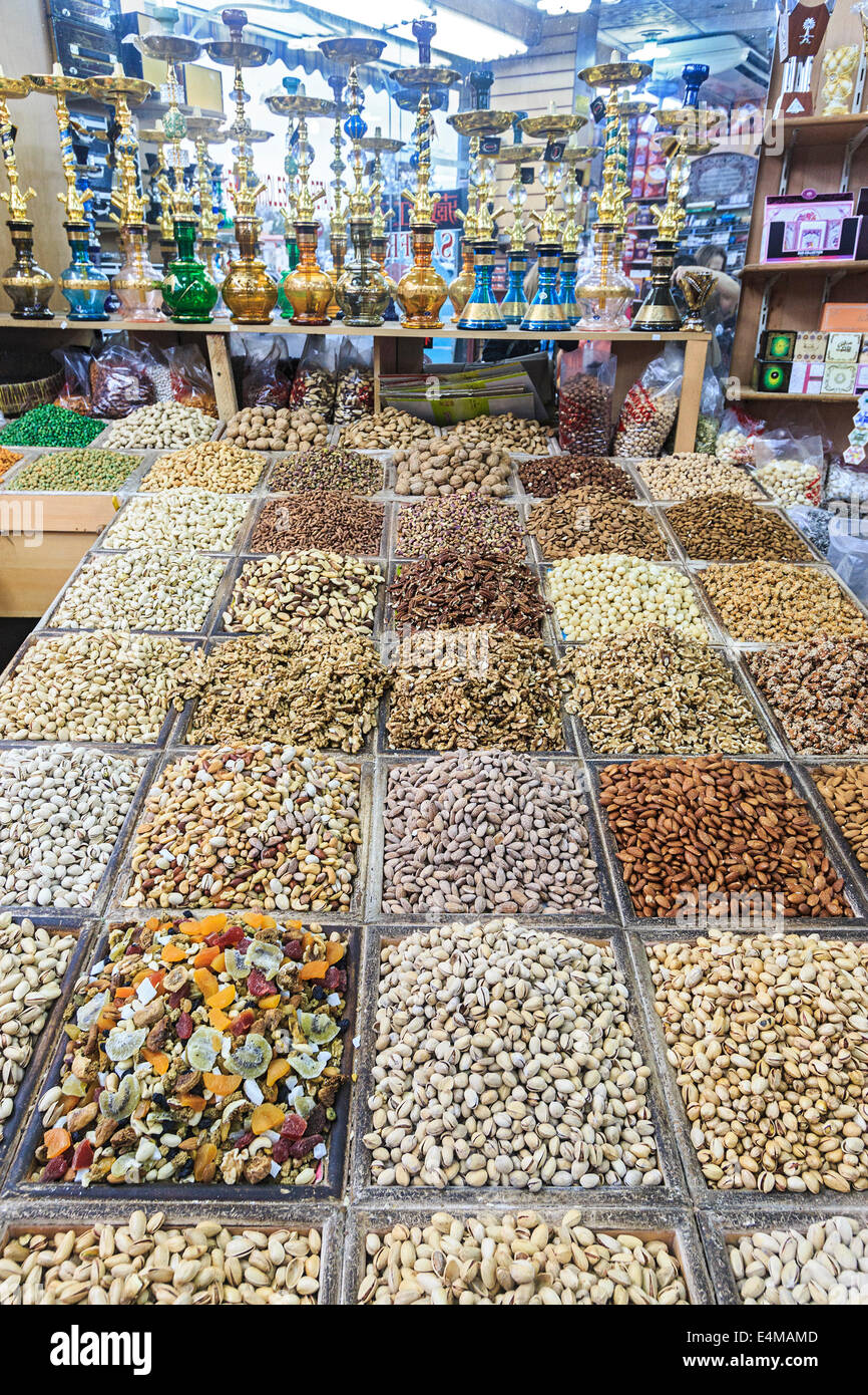 Spices, nuts and seeds for sale in the old markets or souks, Dubai, UAE