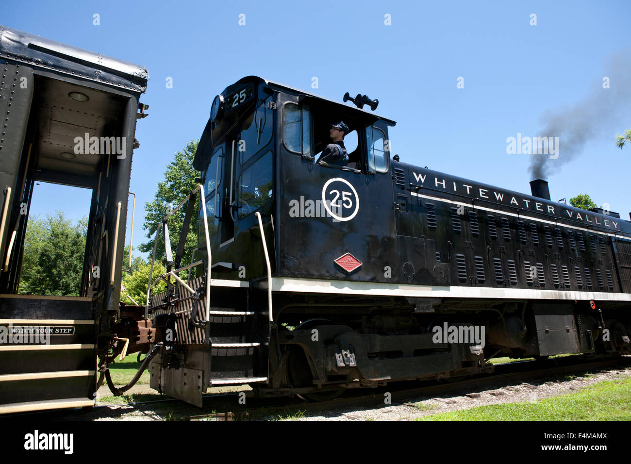 Hamilton T-69-SA diesel switcher engine working on a track. Stock Photo