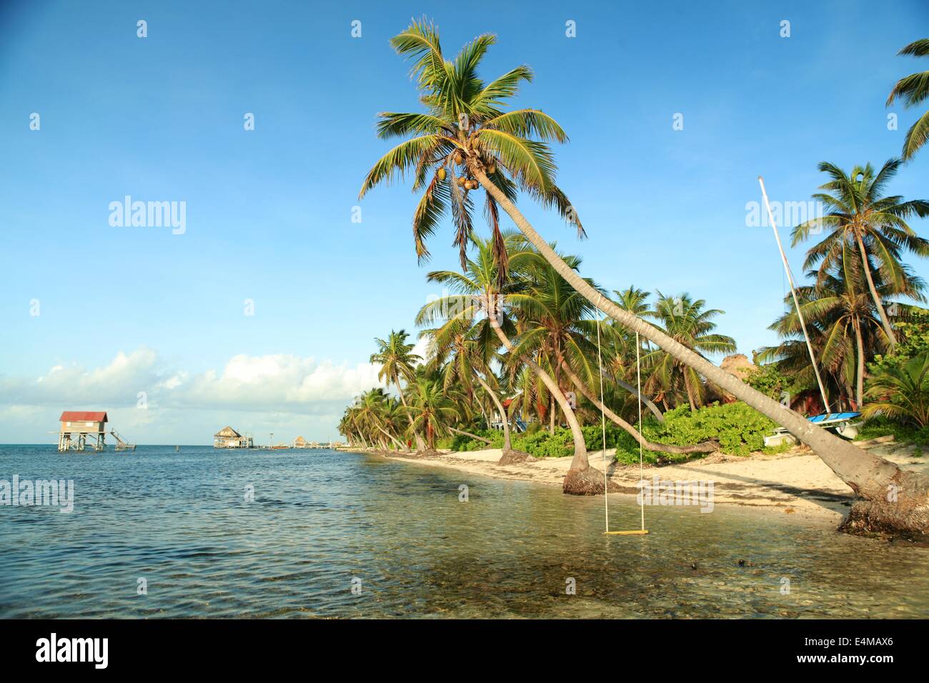 Beach scene in Ambergris Caye, Belize, in the Caribbean Sea Stock Photo