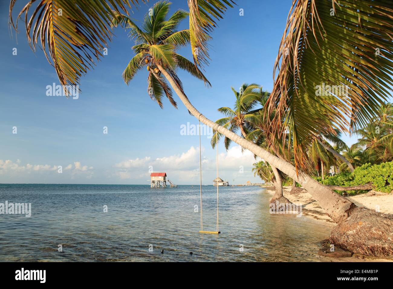 Beach scene in Ambergris Caye, Belize, in the Caribbean Sea Stock Photo