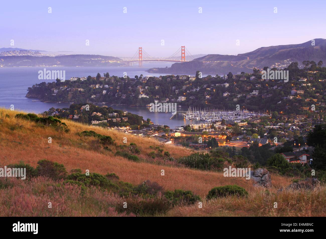 The Golden Gate Bridge and Belvedere from Tiburon, Marin County, California Stock Photo