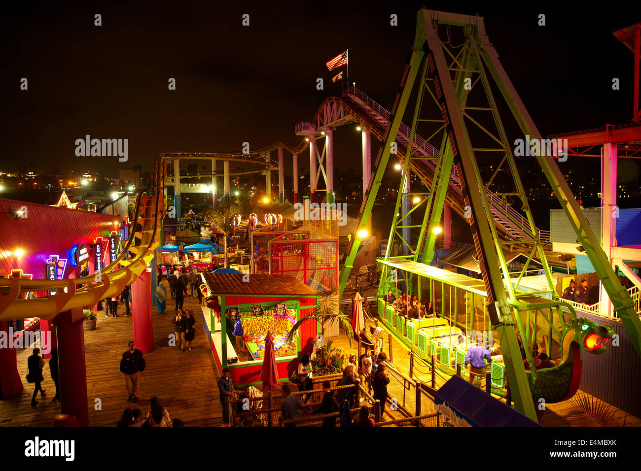 Pacific Park amusement park at night, Santa Monica Pier, Santa Monica, Los Angeles, California, USA Stock Photo