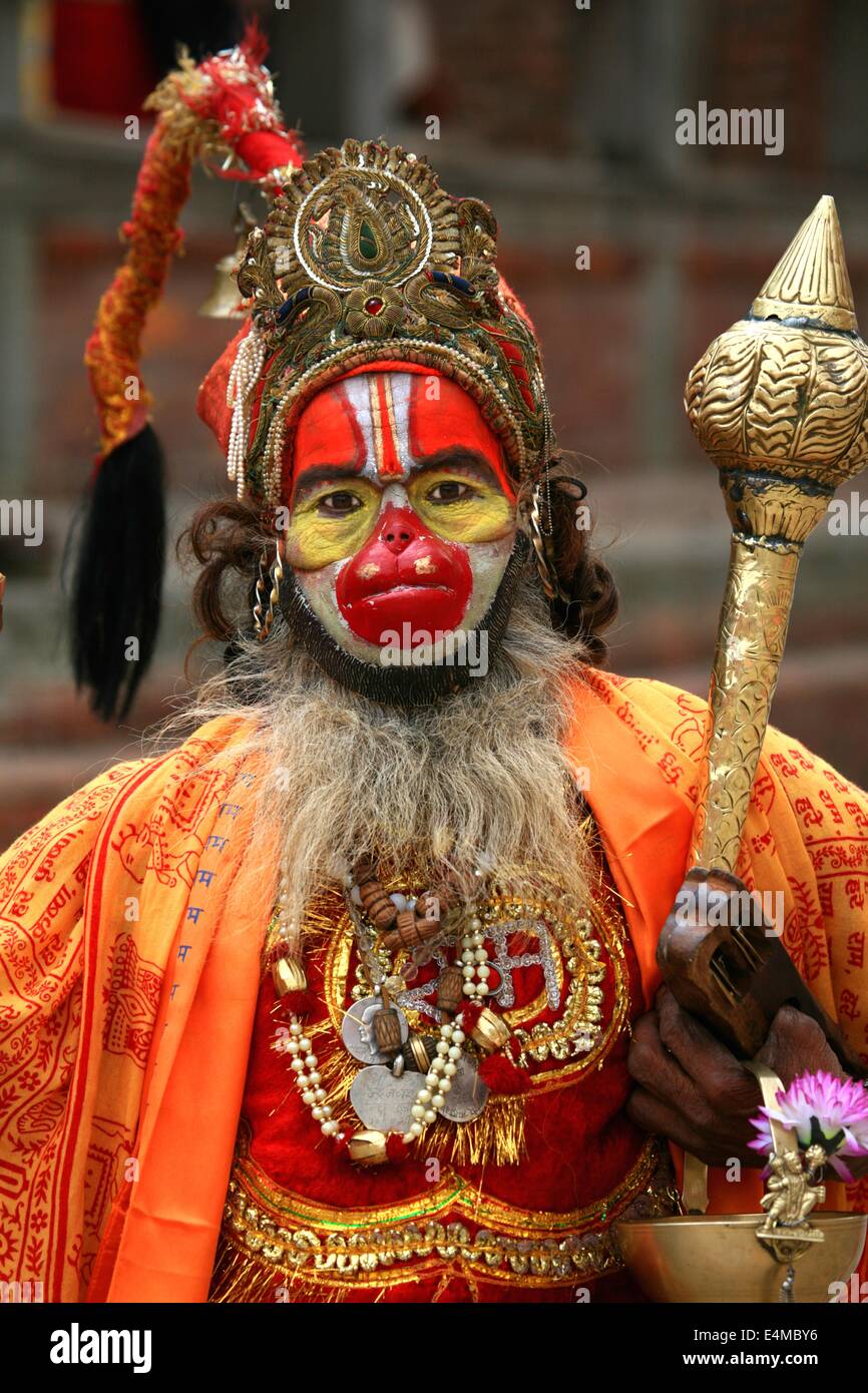 A man dressed as Hanuman during a festival in Kathmandu, Nepal Stock ...