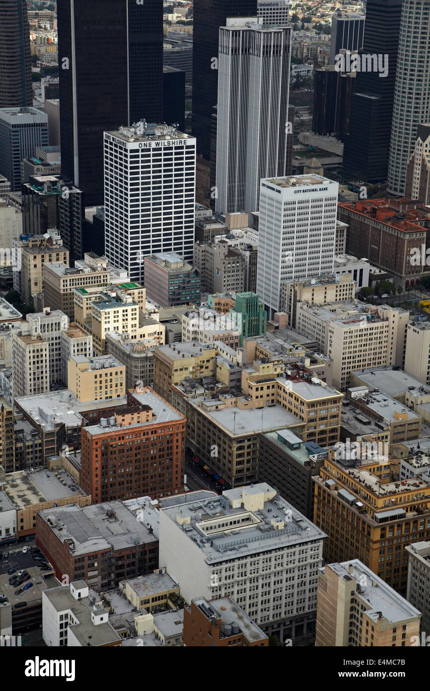 West 7th Street, Downtown Los Angeles, California, USA - aerial Stock Photo