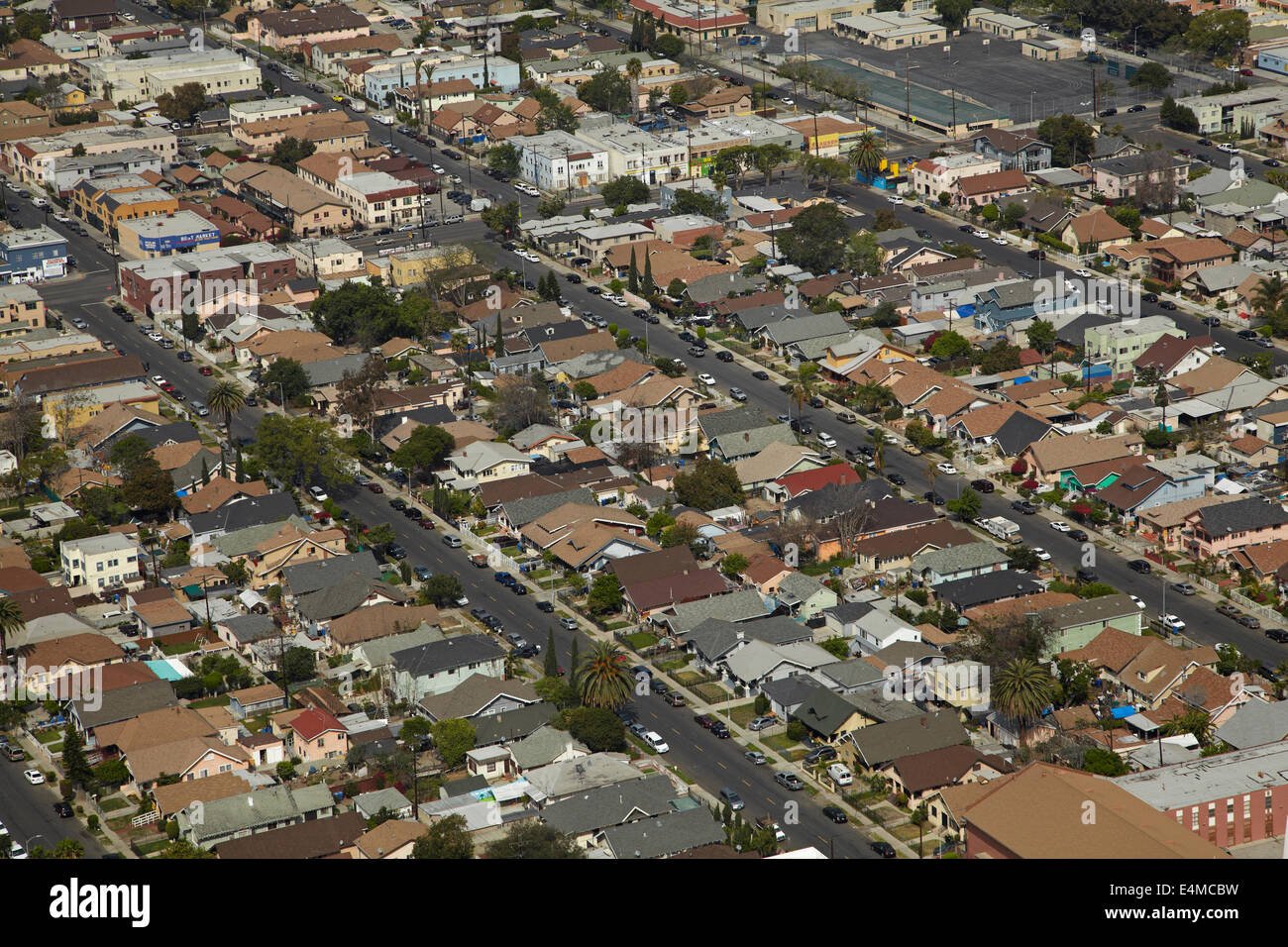 Suburbia, South Los Angeles, Los Angeles, California, USA - aerial Stock Photo