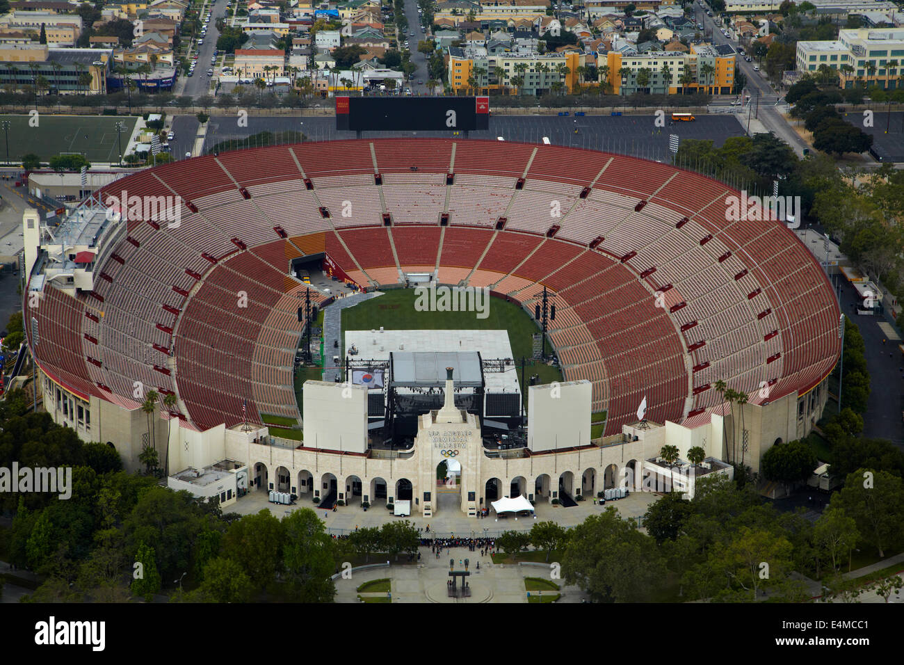 The Los Angeles Memorial Coliseum ('The Coliseum'),Los Angeles, California, USA - aerial Stock Photo