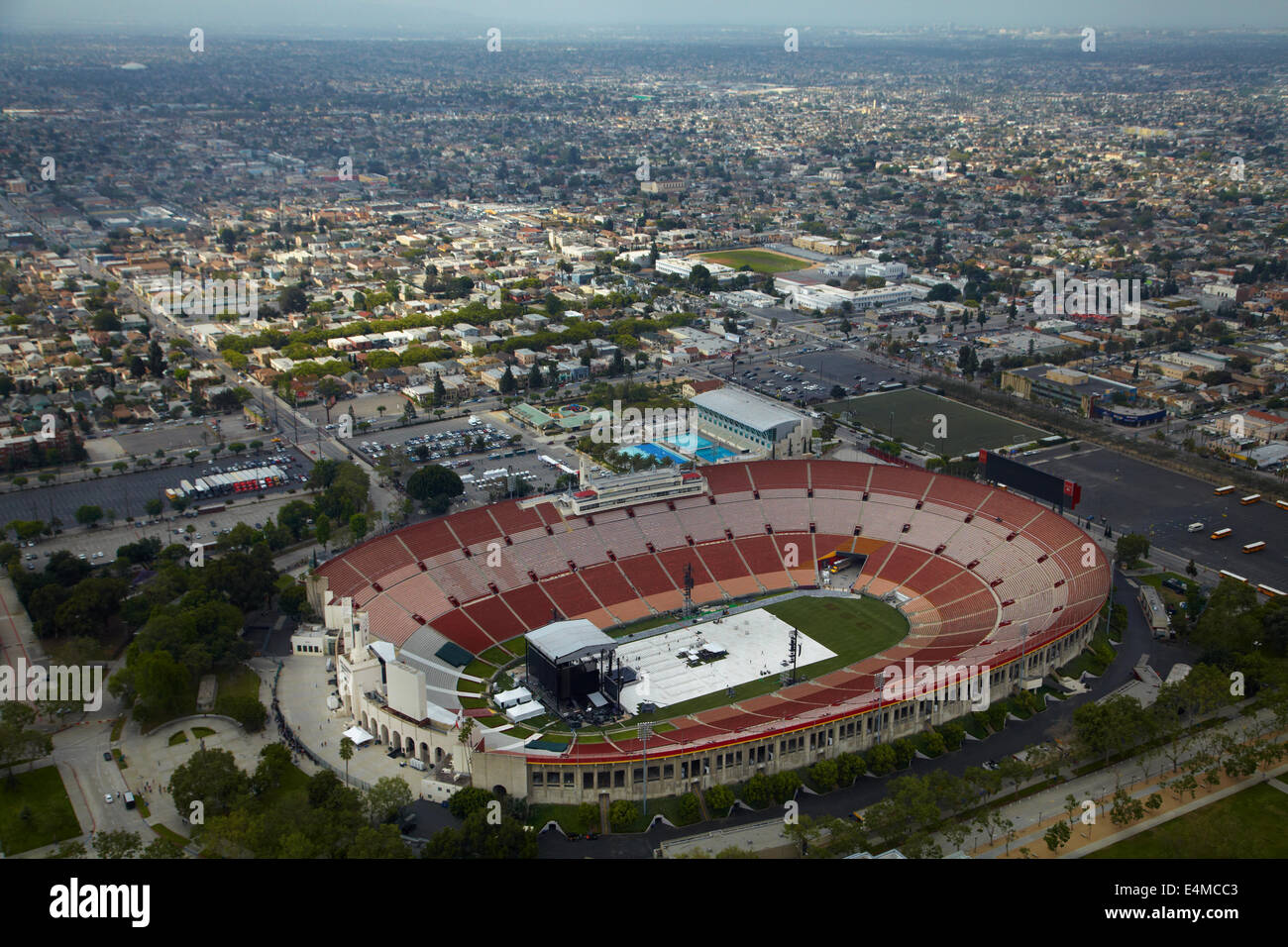 The Los Angeles Memorial Coliseum ('The Coliseum'), Los Angeles, California, USA - aerial Stock Photo