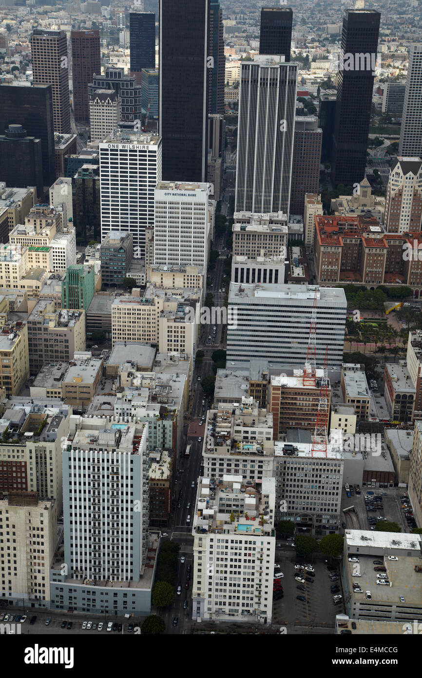 West 6th Street, Downtown Los Angeles, California, USA - aerial Stock Photo