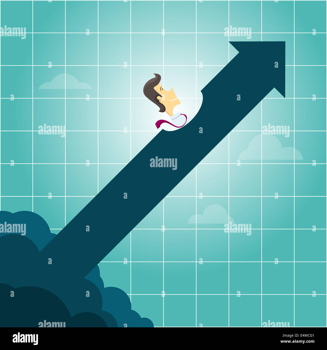 Vector illustration of a businessman riding an arrow Stock Photo - Alamy