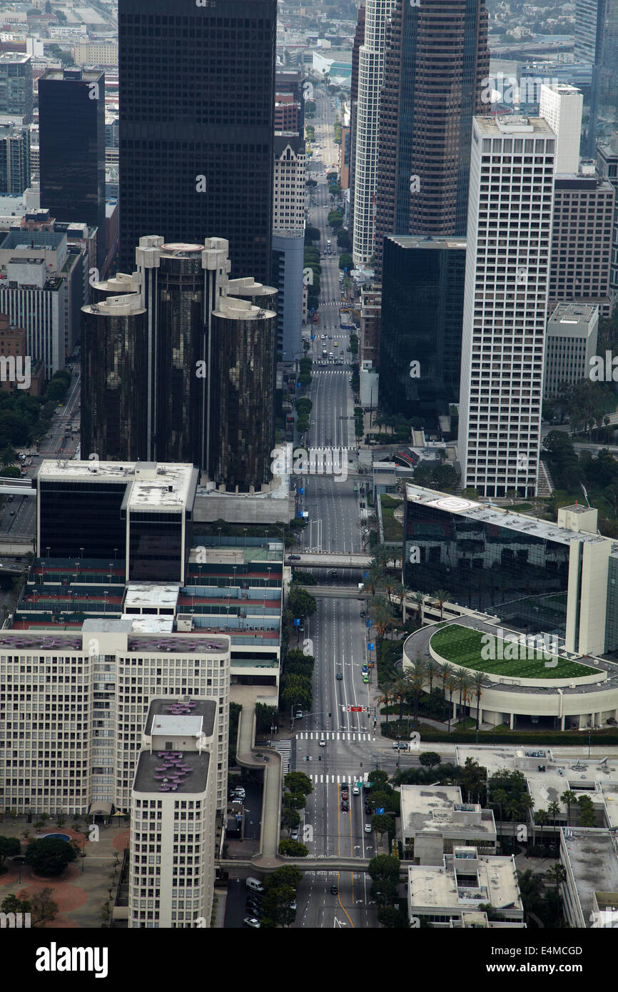 South Figueroa Street, Downtown Los Angeles, California, USA - aerial Stock Photo