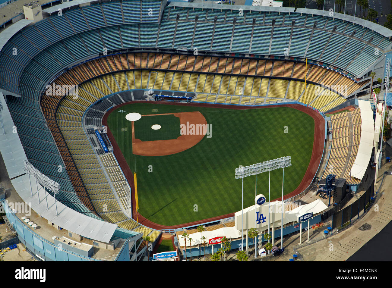 Dodger Stadium, home of the Los Angeles Dodgers baseball team, Los Angeles, California, USA - aerial Stock Photo