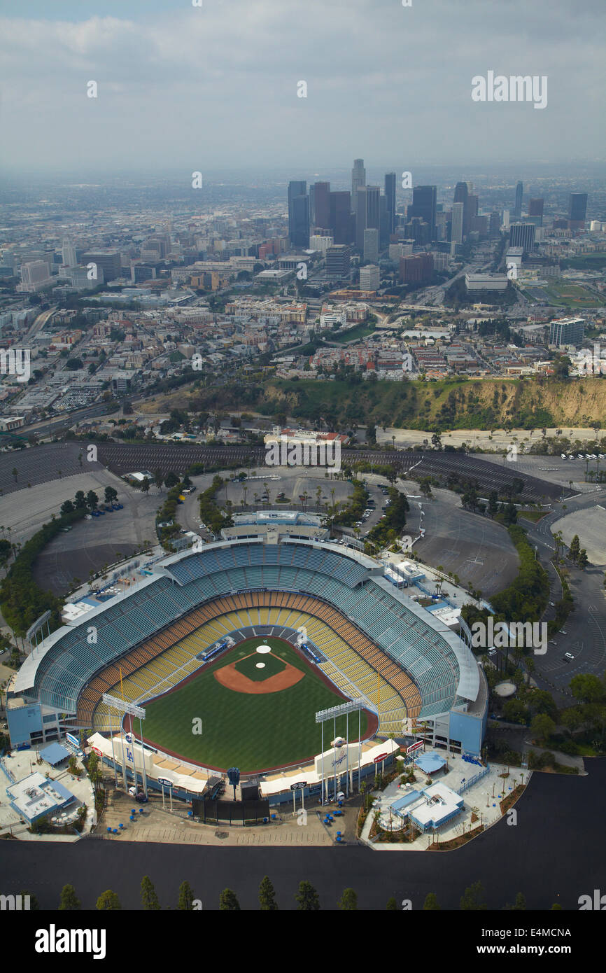 Dodger Stadium, home of the Los Angeles Dodgers baseball team, Los Angeles, California, USA - aerial Stock Photo