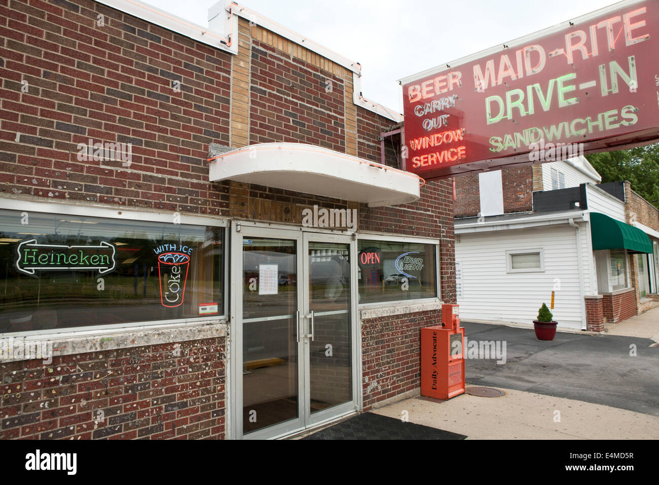 Front of a Maid-Rite diner, American Midwest diner chain. Stock Photo