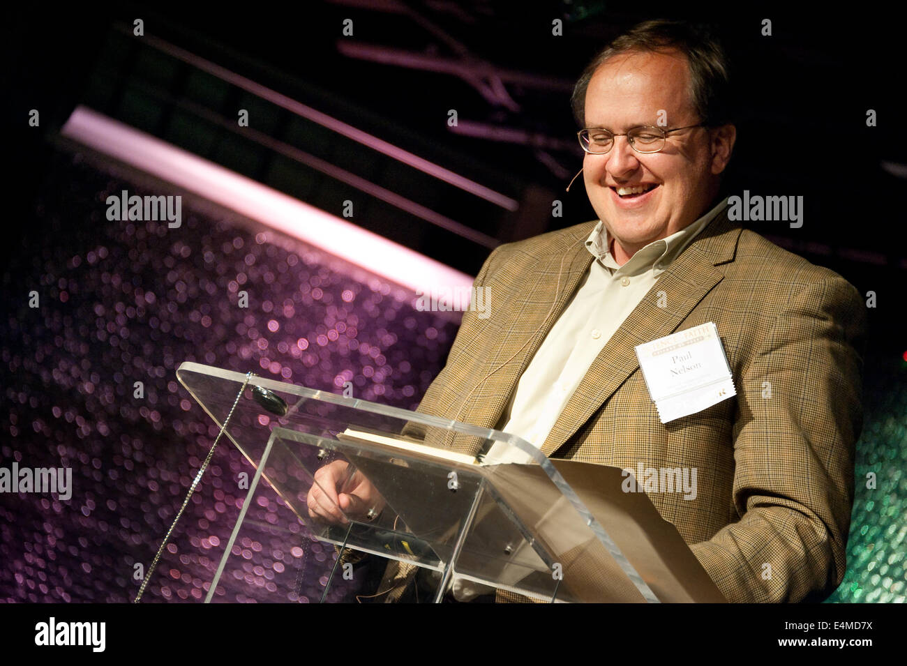 Paul A. Nelson, Ph.D., a Fellow of the Discovery Institute, addressing an audience in Atlanta, Georgia, USA. Stock Photo