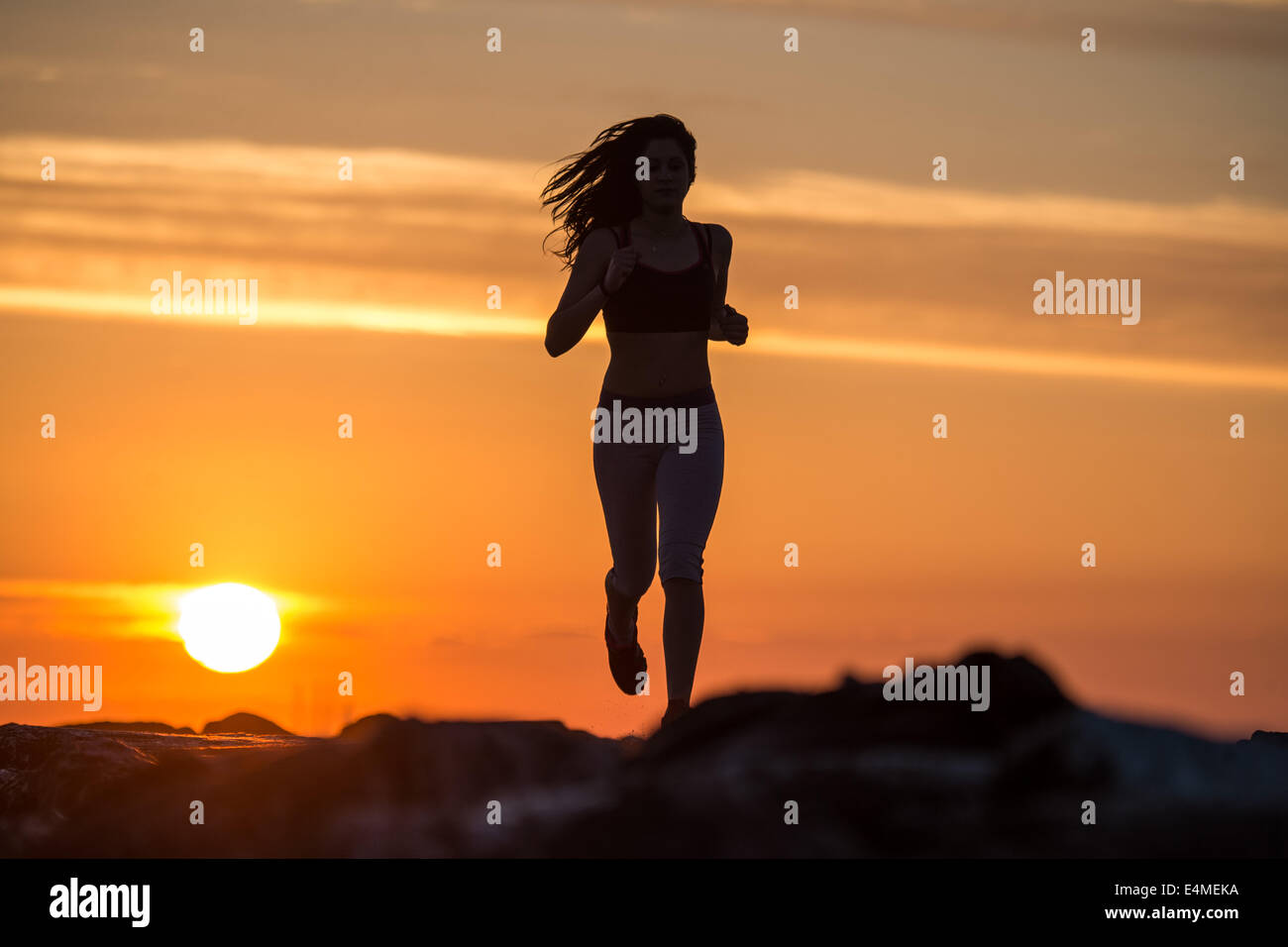 Young Girl Running On A Pier Stock Photo Alamy