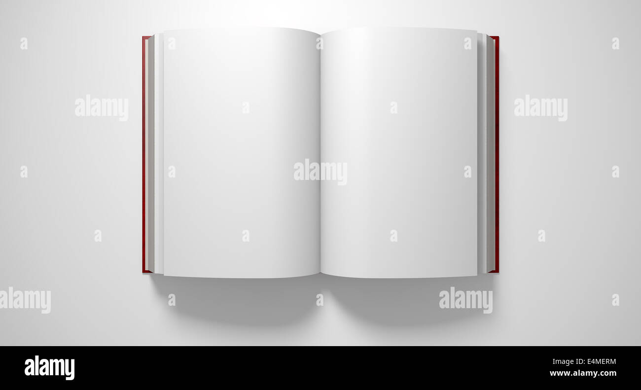 A regular hard cover book open in the middle with blank white pages on ...