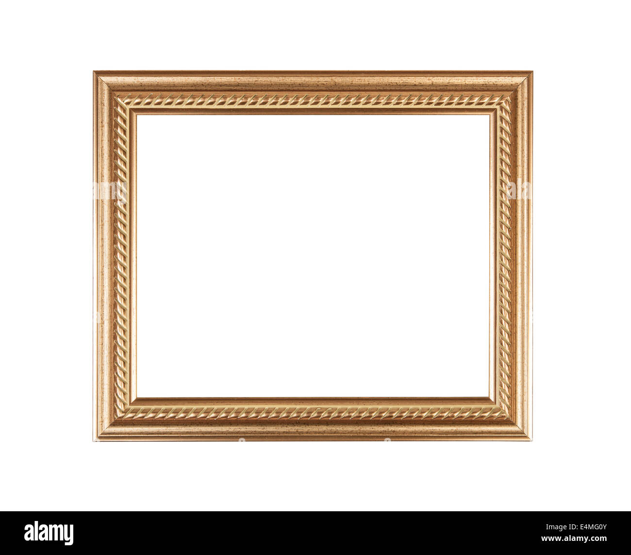 Empty golden frame on white background Stock Photo