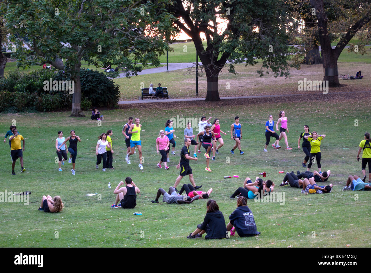 Melbourne Australia,Flagstaff Gardens,park,residents,fitness training,exercising,aerobics,man men male,woman female women,AU140318167 Stock Photo