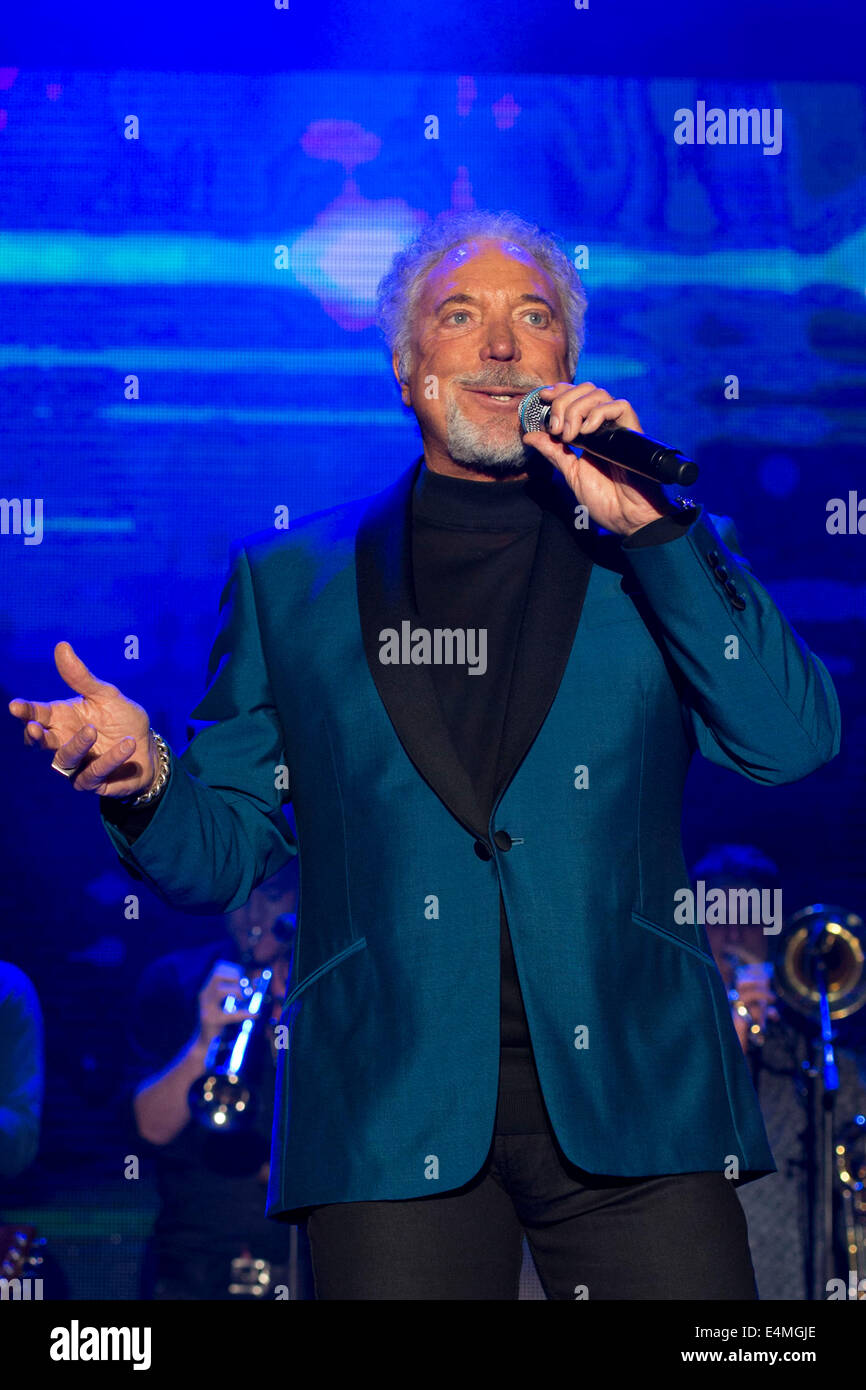 Welsh singer Tom Jones on stage at Chepstow Racecourse. Stock Photo