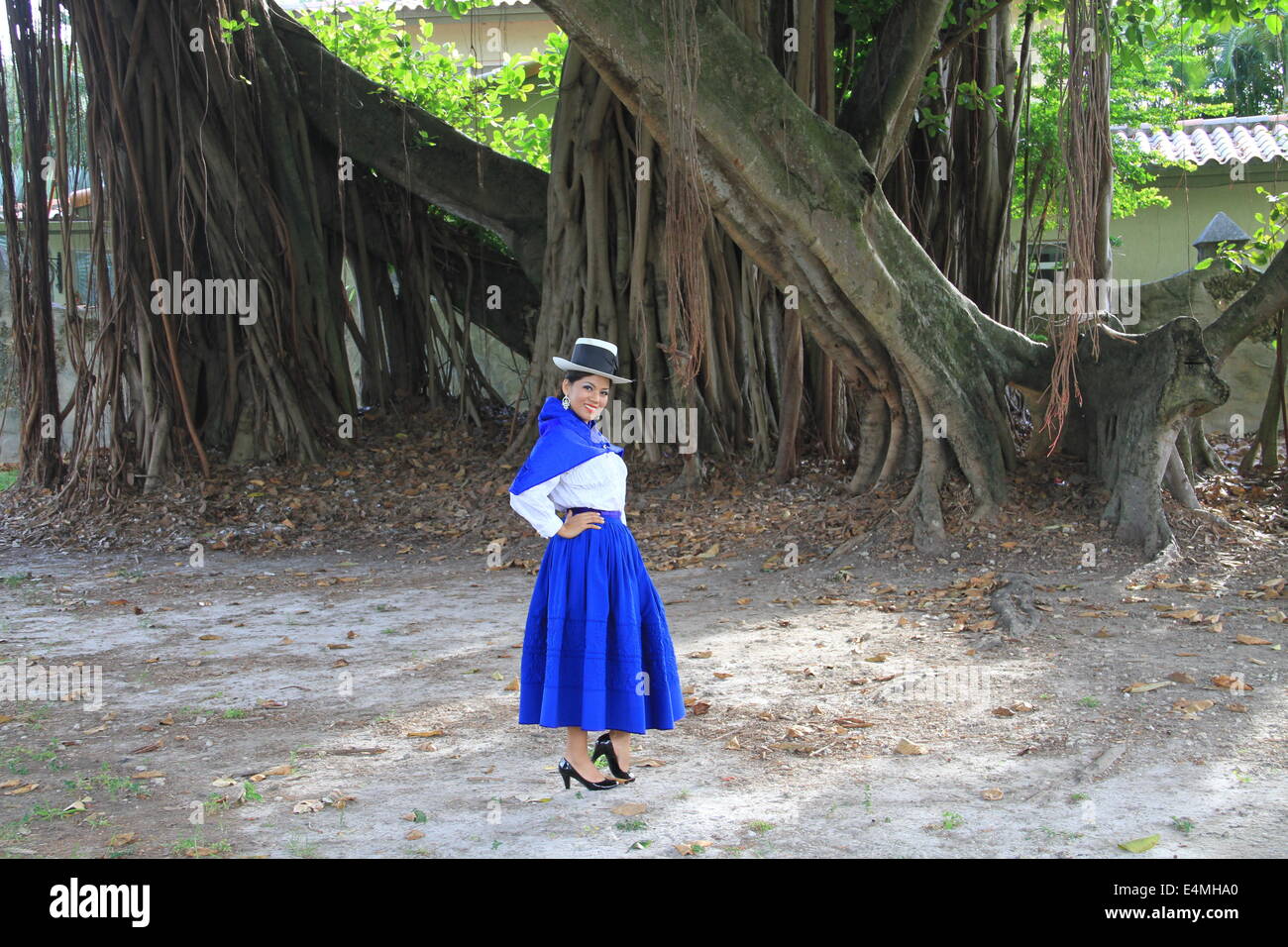 Beautiful Peruvian American model in traditional Peruvian attire Stock Photo