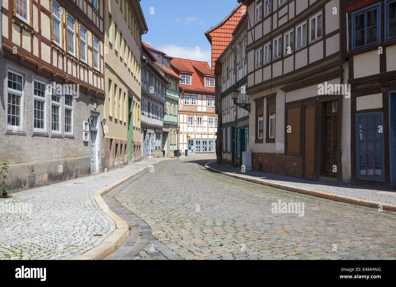 Bakenstrasse, a typical street in the Old Town with renovated timber frame houses, Halberstadt, Saxony Anhalt, Germany Stock Photo
