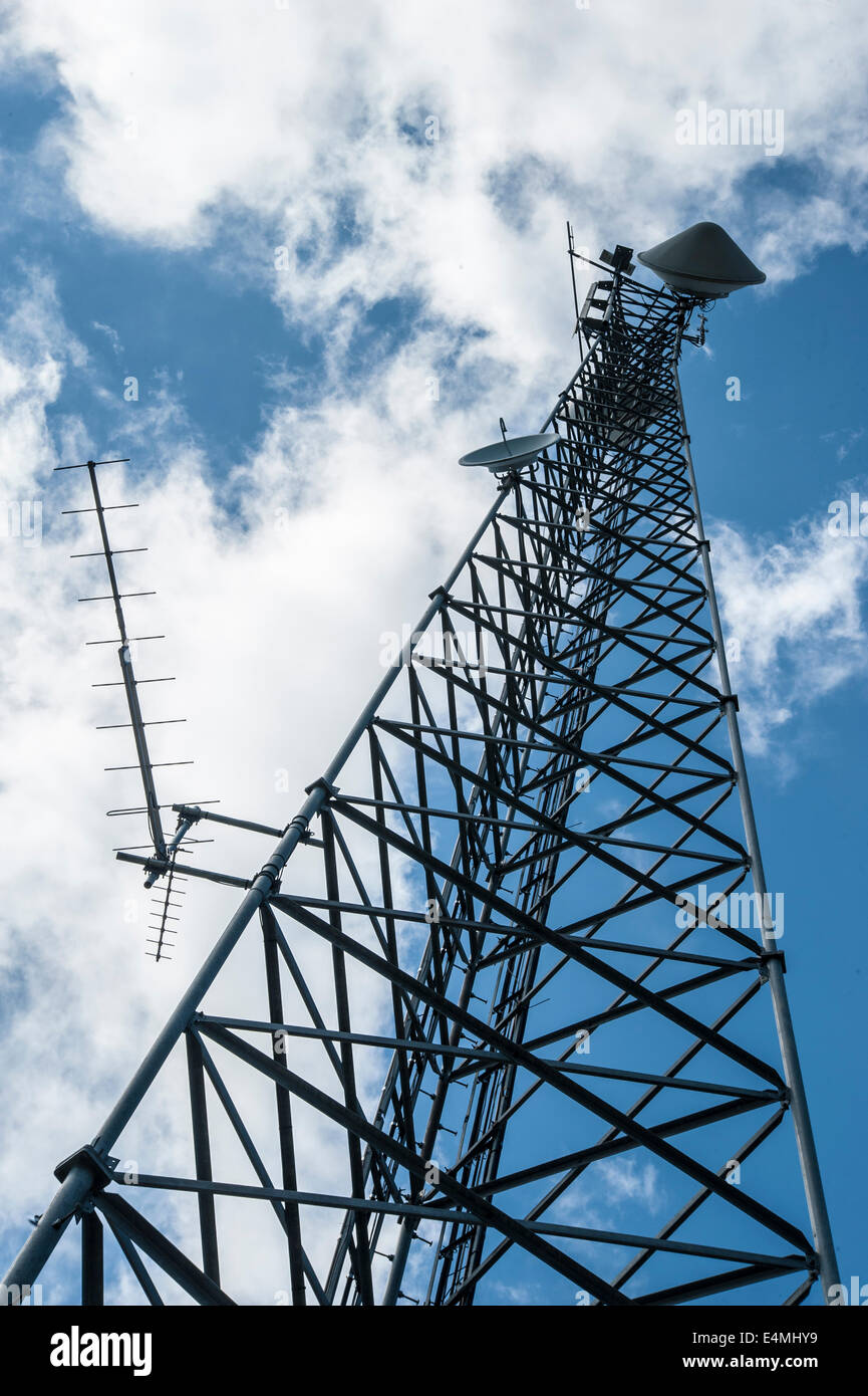 microwave antennae communication tower Stock Photo