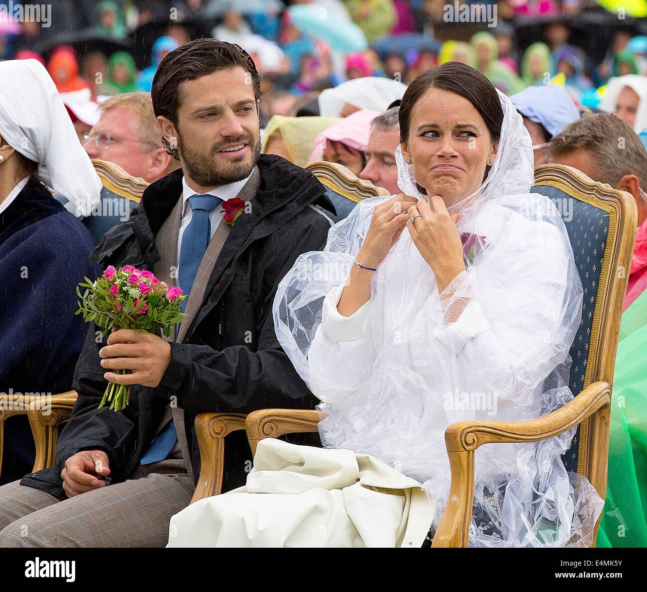 Borgholm, 14-07-2014 Prince Carl Philip of Sweden and fiancee Miss Sofia Hellqvist Celebration of the 37th Birthday of Crown Princess Victoria of Sweden at the stadion of Borgholm RPE/Albert Nieboer// /dpa -NO WIRE SERVICE- /dpa -NO WIRE SERVICE- Stock Photo