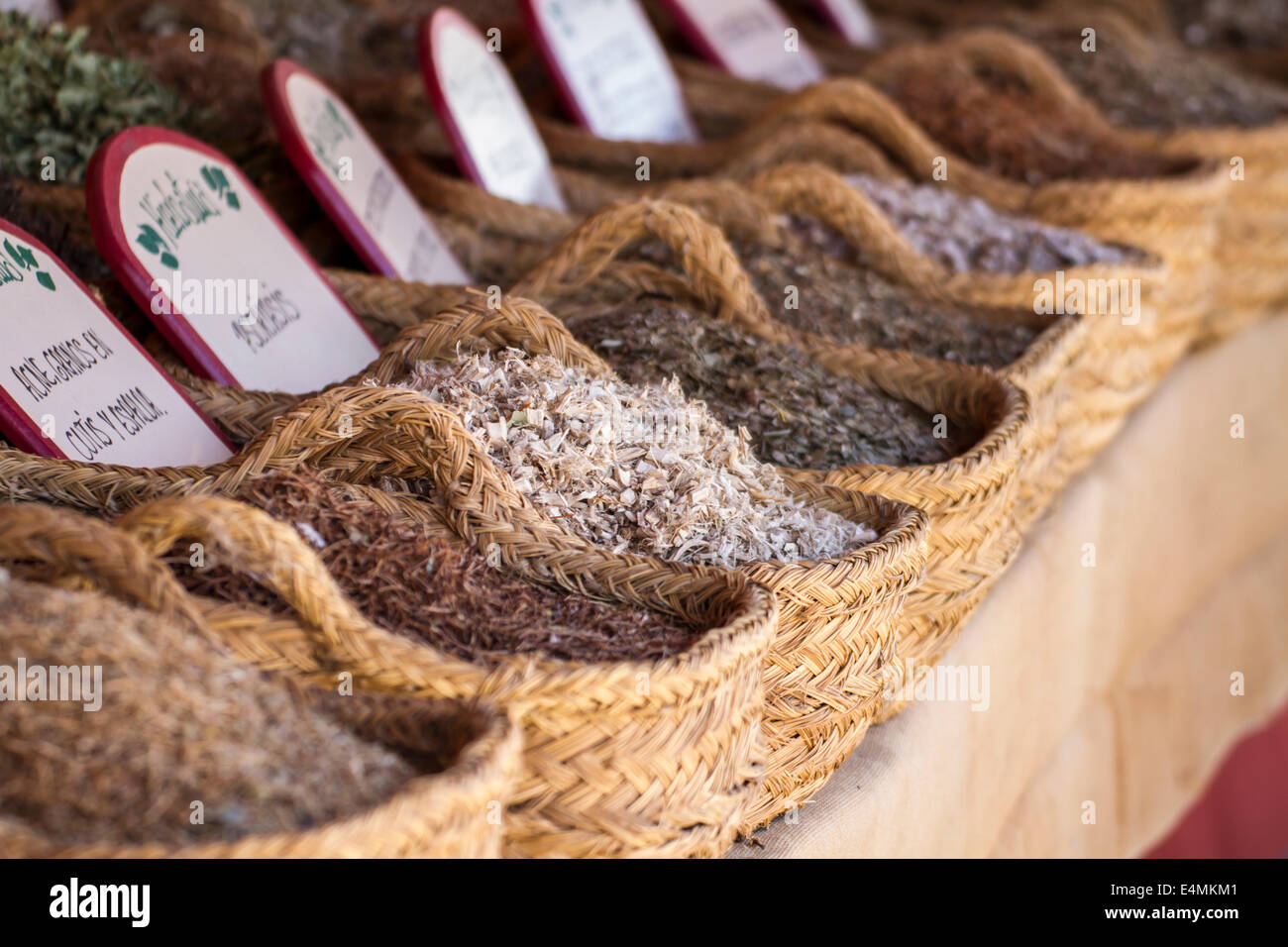 wicker baskets stuffed medicinal healing herbs Stock Photo Alamy