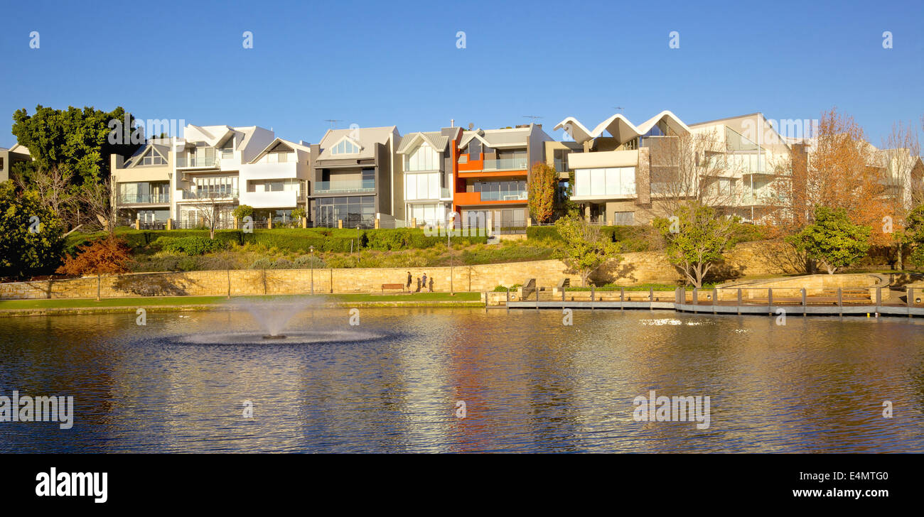 Subiaco Mere with a backdrop of contemporary residences, in the trendy