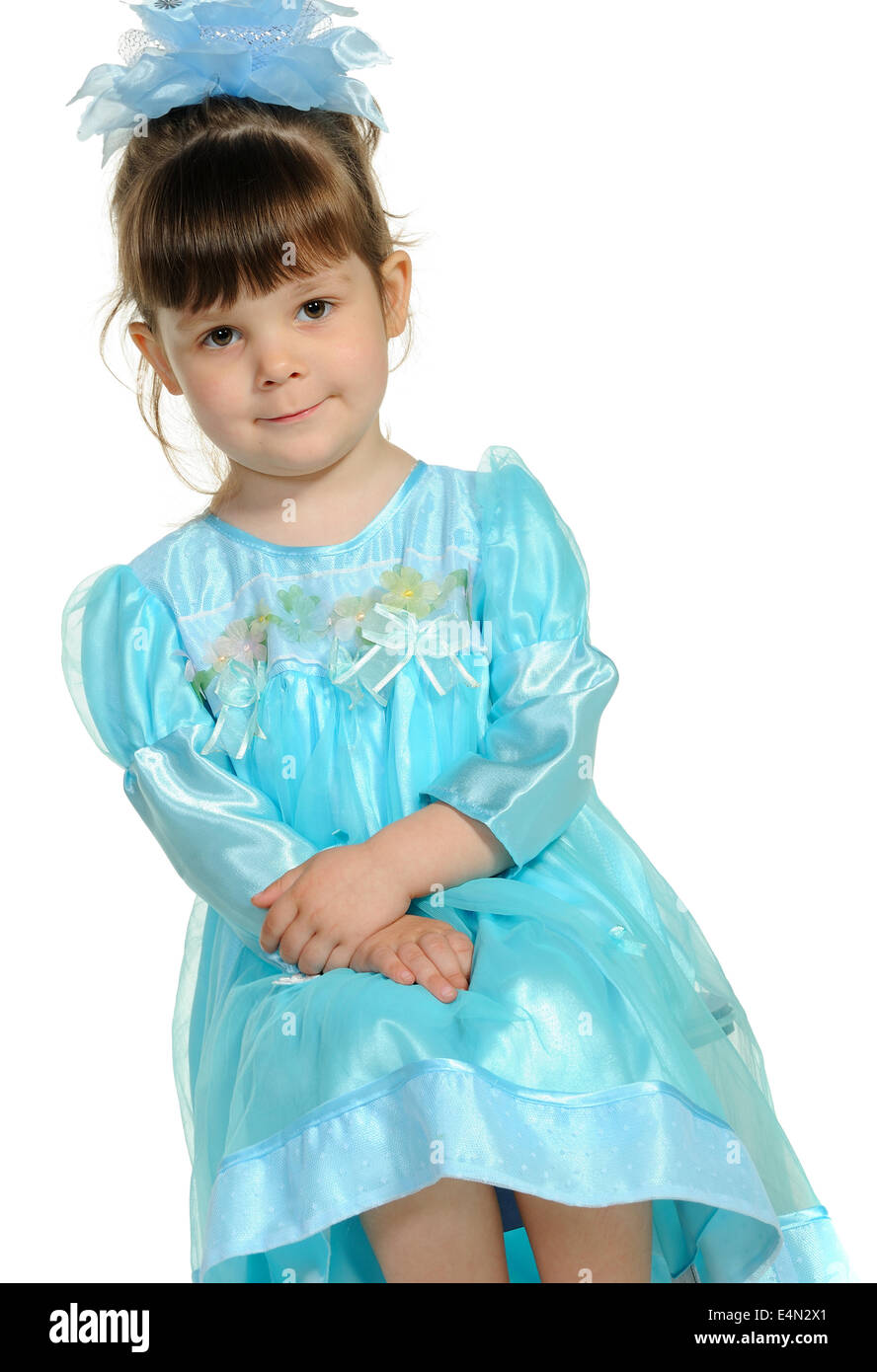 Pretty the little girl in a blue dress Stock Photo - Alamy
