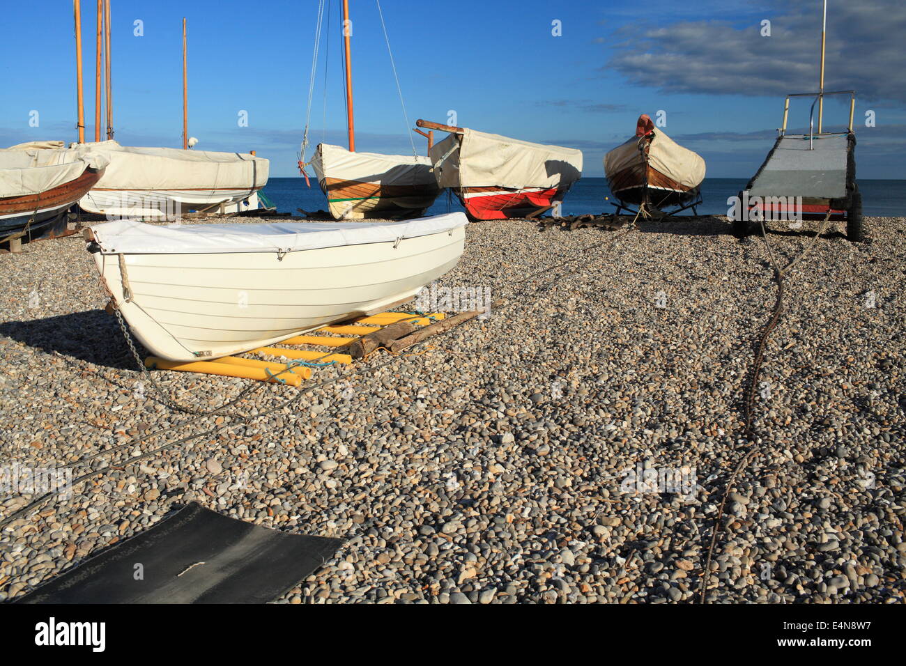 Beer, fishing boats in summer, East Devon, England, UK Stock Photo Alamy