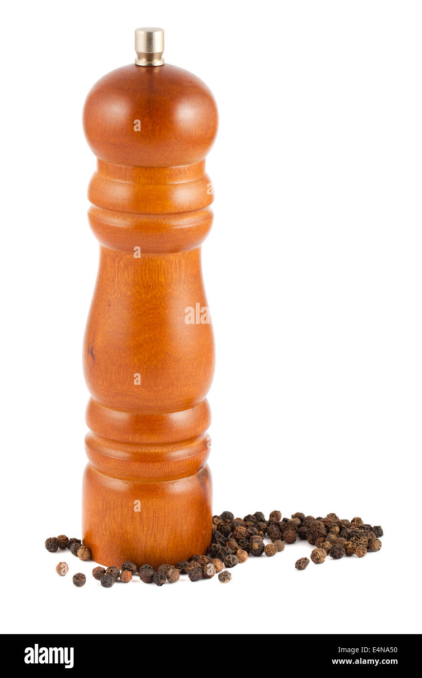 Wooden pepper mill and peppercorn Stock Photo Alamy